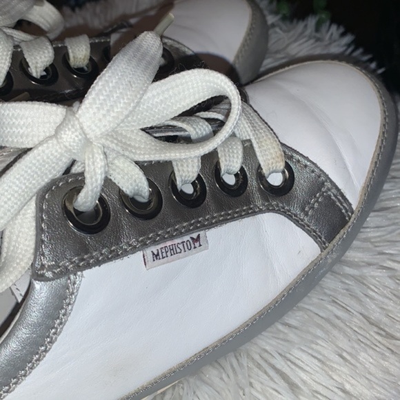 Mephisto Leather Sneakers Air Relax Shock Absorbing Soles White Silver Ladies 10 - Picture 5 of 16